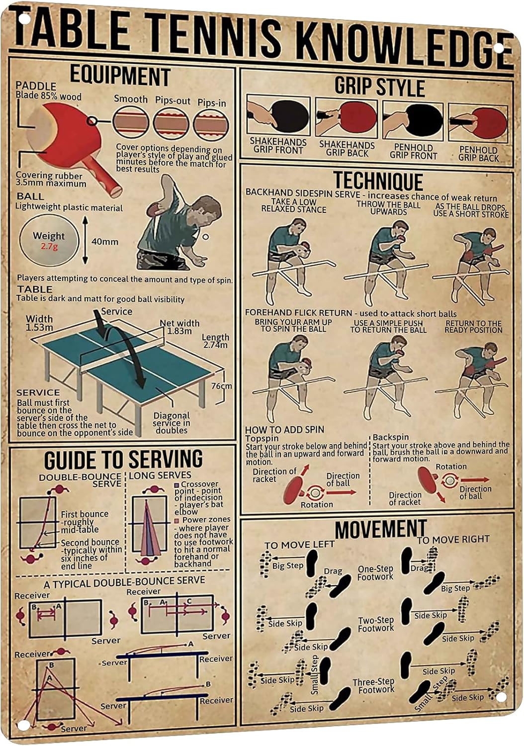 Table Tennis Knowledge Poster - HYBLOM Retro Table Tennis Knowledge Aluminum